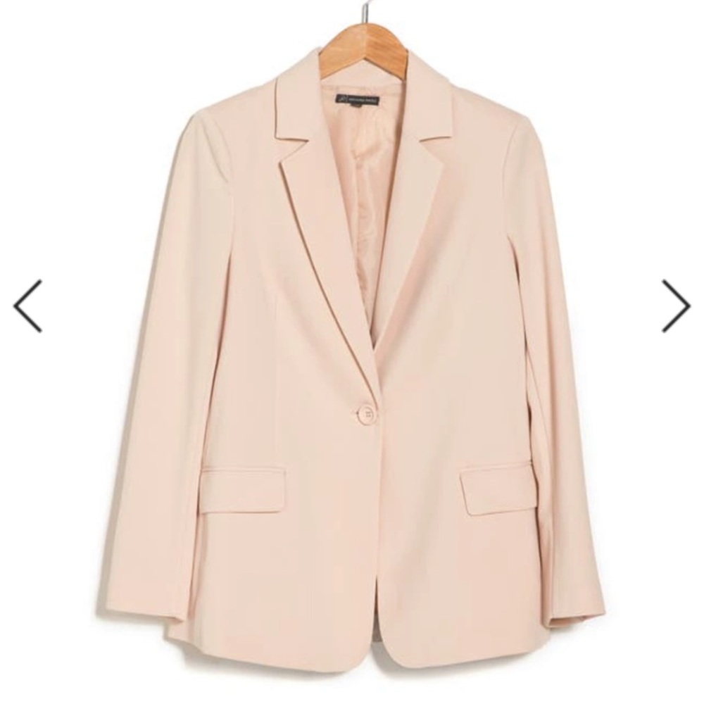 Adrianna Papell Twill One Button Blazer in Champagne Blush - Size L - Like New